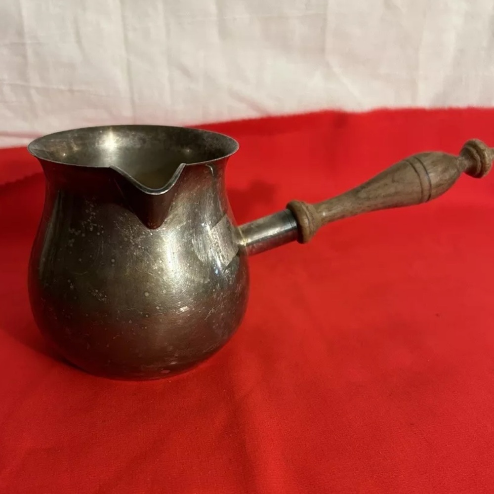Vintage Metal sauce pan with Pewter Wooden Handle